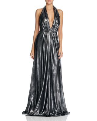 Jill Jill Stuart Plunge Halter Metallic Gown