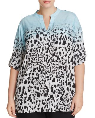 Calvin Klein Plus Animal Print Roll-Sleeve Top