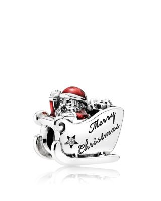 PANDORA Charm - Sterling Silver, Red Enamel & Cubic Zirconia Sleighing Santa, Moments Collection