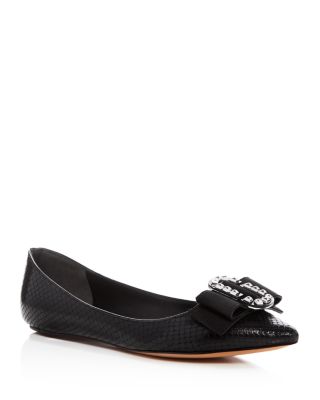 MARC JACOBS Interlock Snake-Embossed Pointy Toe Ballet Flats