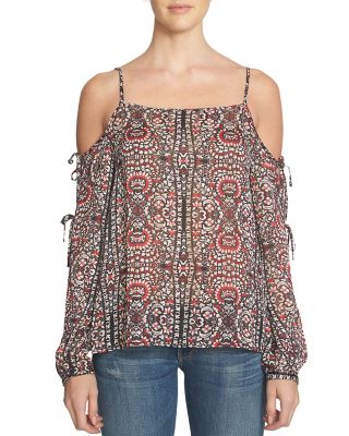 1.STATE Tie Sleeve Cold Shoulder Blouse