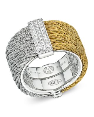 ALOR Two Tone Cable Ring with Diamonds