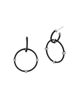 ALOR Cable Double Hoop Drop Earrings with Diamonds