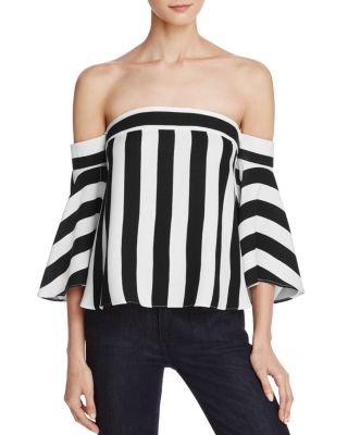 MILLY Off-The-Shoulder Striped Rosa Top