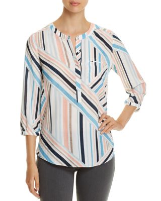 NYDJ Graphic Stripe Pleat Back Blouse