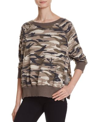 Honey Punch Distressed Side Slit Camo Sweatshirt