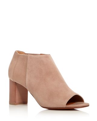 Aquatalia Shaw Weatherproof Suede Open Toe Mid Heel Booties