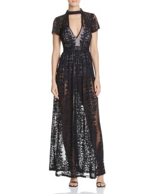 Olivaceous Sheer Lace Maxi Dress