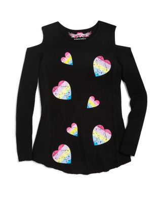 So Nikki... Girls' Cold Shoulder Rainbow Heart Print Thermal Tee - Sizes S-XL