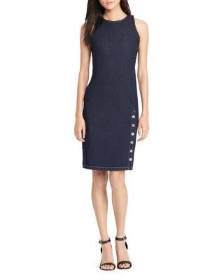 Lauren Ralph Lauren Button Vent Denim Sheath Dress