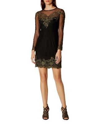 KAREN MILLEN Embroidered Lace & Mesh Dress