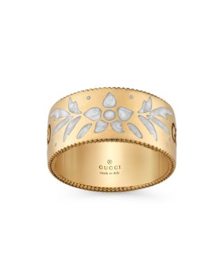 Gucci 18K Yellow Gold and White Mystic Icon Blooms Ring