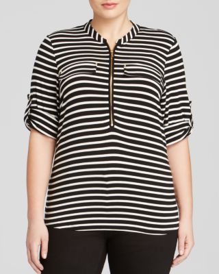 Calvin Klein Plus Stripe Roll Sleeve Top