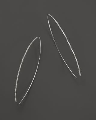 Meira T Meira T 14K White Gold Oval Hoop Earrings with Diamonds