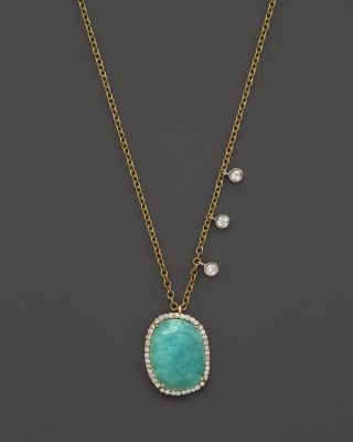 Meira T Meira T 14K Yellow Gold Amazonite Pendant Necklace with Diamonds, 16