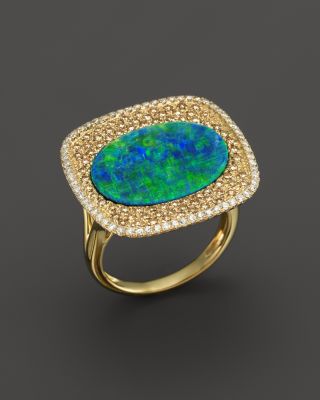 Meira T Meira T 14K Yellow Gold Opal Square Ring with Diamonds