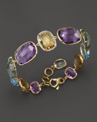 VIANNA BRASIL 18K Yellow Gold Bracelet with Amethyst, Blue Topaz, Citrine, Prasiolite and Diamond Accents