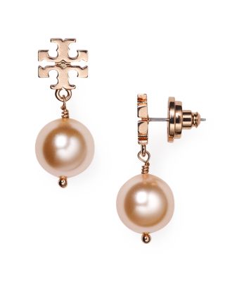 Shop Tory Burch Simulated Pearl Drop Earrings In Pink/rose Gold