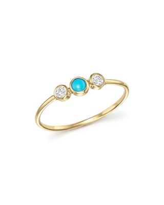 Zoë Chicco 14K Yellow Gold Bezel Set Ring with Turquoise and Diamonds