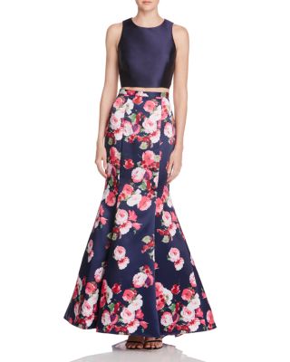 aqua floral applique gown