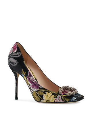 gucci blue floral heels