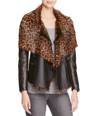 Barbara Bui Leather and Printed Fur Jacket