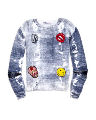 Flowers by Zoe Girls' Faded Denim Look Emoji Sweater - Sizes S-XL