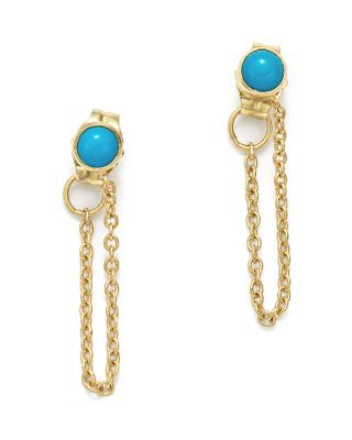 Zoë Chicco 14K Yellow Gold Draped Chain and Turquoise Stud Earrings