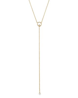 Zoë Chicco 14K Yellow Gold Paris Small Circle Lariat Necklace with Diamond, 18