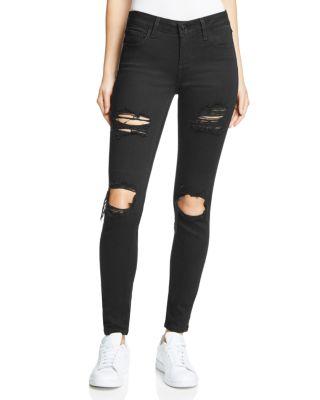 HIDDEN Mid Rise Skinny Jeans in Black Destructed