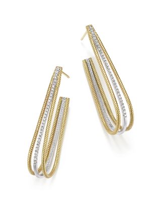 Meira T 14K Yellow and White Gold Elongated Open Hoop Earrings with Diamonds