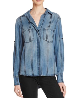 Bella Dahl Split Back Stripe Chambray Shirt