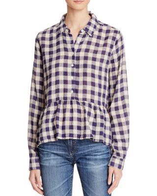 Birds of Paradis Peplum Plaid Shirt