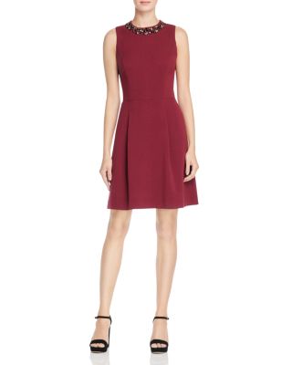 Eliza J Embellished Neck Fit-And-Flare Dress