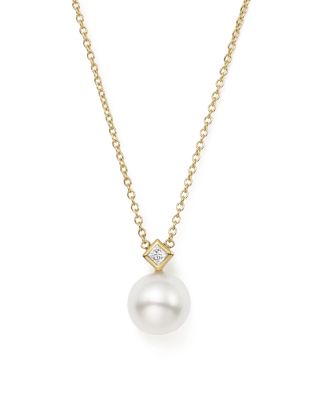 Zoë Chicco 14K Yellow Gold Freshwater Cultured Pearl Pendant Necklace with Diamond, 16