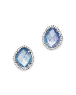 Meira T 14K White Gold Sapphire and Moonstone Doublet Stud Earrings with Diamonds 