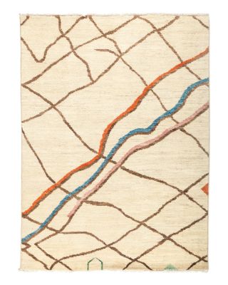 Solo Rugs Moroccan Area Rug - Beige Multi Lines, 5'1