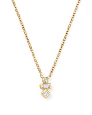 Zoë Chicco 14K Yellow Gold Princess, Baguette and Round Diamond Necklace, 16