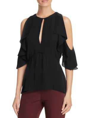 Theory Silk Ruffled Cold-Shoulder Top