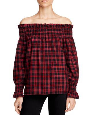 Vintage Havana Plaid Off-The-Shoulder Top 