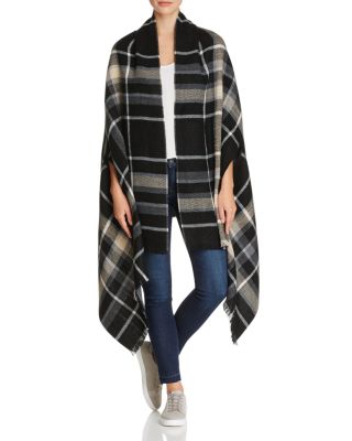 AQUA Reversible Plaid & Herringbone Cape Wrap