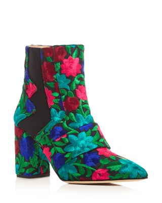 Jerome C. Rousseau Shaw Floral Embroidered Block Heel Booties