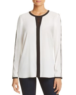 T Tahari Cassy Color Block Lace Keyhole Blouse