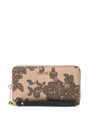 MICHAEL Michael Kors Jet Set Travel Flat Large Lace Print Leather Wristlet 