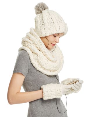 Rebecca Minkoff Cable Knit Neck Warmer, Tech Beanie & Tech Gloves