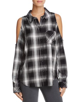 Sanctuary Delaney Cold Shoulder Plaid Shirt