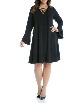 Karen Kane Plus Lace-Up Bell Sleeve Dress