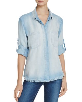 Bella Dahl Frayed Hem Split Back Chambray Shirt