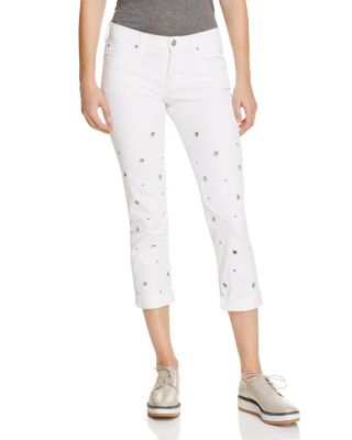 Hudson Riley Grommet Studded Slim Boyfriend Jeans in White