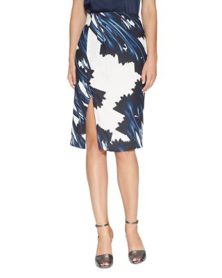 HALSTON HERITAGE Printed Faux-Wrap Skirt